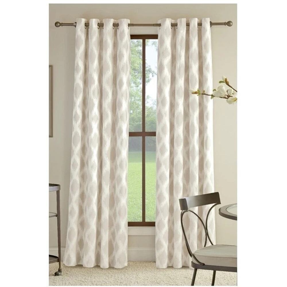Allen Roth Bookner 84-in.Natural Woven Jacquard Grommet Top Window Curtain Panel